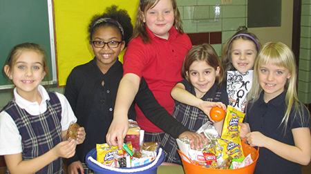 students doing candy fundraiser